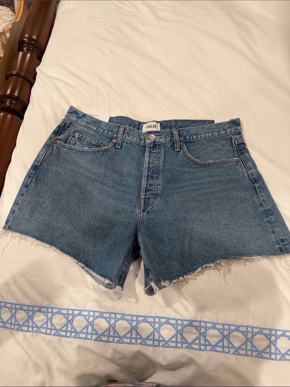 Agolde Classic Mid Blue parker long Raw Hem Jean Shorts 32